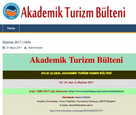 Akademik Turizm Bülteni Haziran Sayısı yayınlandı