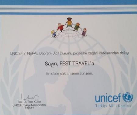 FEST Travel'a UNİCEF'ten teşekkür