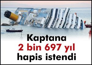 Kaptana 2 bin 697 yıl hapis isteniyor...