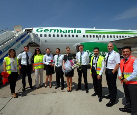 Germania Havayolları’na sulu karşılama