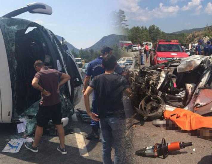 Kapadokyaya giden turist otobüsü kaza yaptı