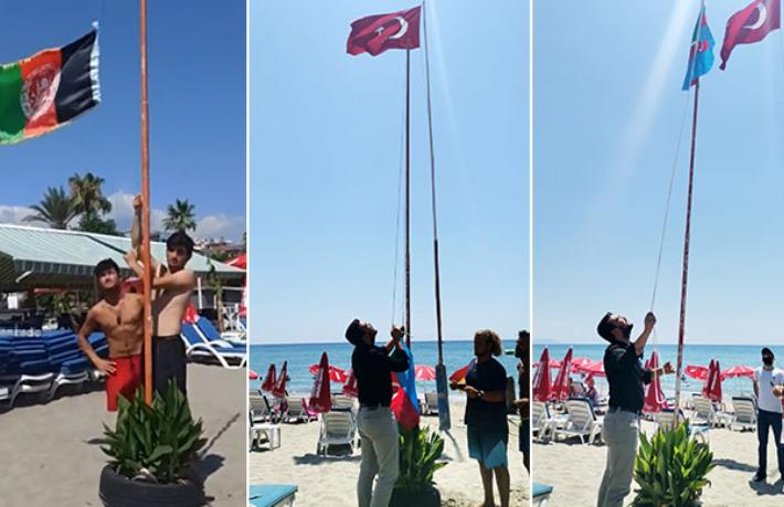 Plajda tepki çeken videonun ardından Türk ve Azerbaycan bayrağı çekildi