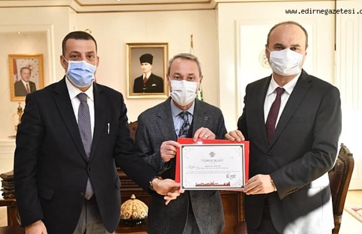 Edirne’nin ‘Turizm Elçisi’ne teşekkür belgesi