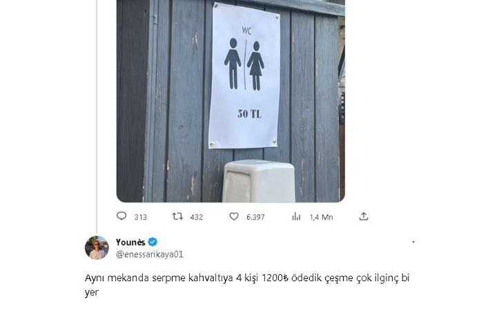 Ünlü turizm merkezindeki 50 TL’lik tuvalet ücreti gündem oldu