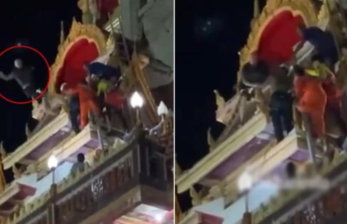 Ünlü tapınağa çıkan turist, kendisini boşluğa bıraktı