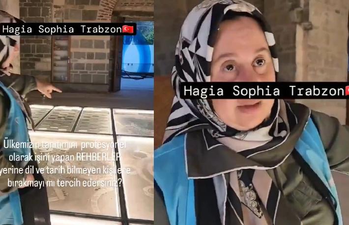 Ayasofya'da tartışılan görüntü… Turist kafilesini gezdiren bu kişi kim?