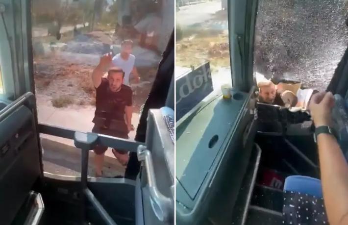 Didim'de turistleri taşıyan tur otobüsüne saldırı