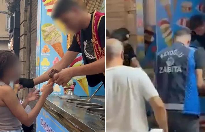 O dondurmacı mühürlendi... Turiste 'Külah oyunuyla' taciz
