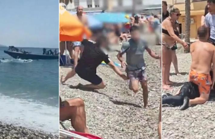 Botlardan atlayan göçmenleri plajda tatilciler kovaladı