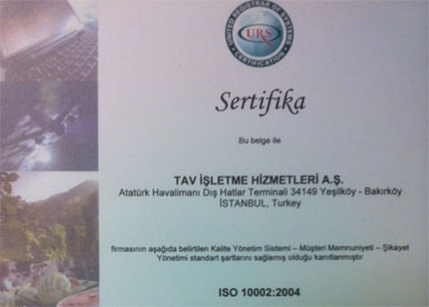  TAV İşletme Hizmetleri'ne, müşteri memnuniyet sertifikası...